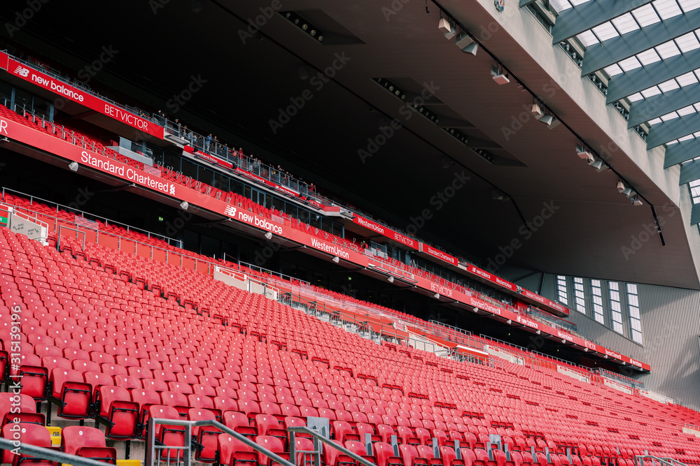 LIVERPOOL, UNITED KINGDOM October 16, 2018 Seat rows in Anfield