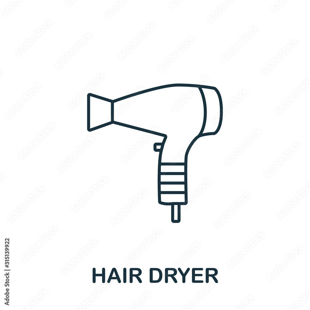 Hair Dryer icon from makeup and beauty collection. Simple line element Hair Dryer symbol for templates, web design and infographics Hair Dryer icon from makeup and beauty collection. Simple line element Hair Dryer symbol for templates, web design and infographics