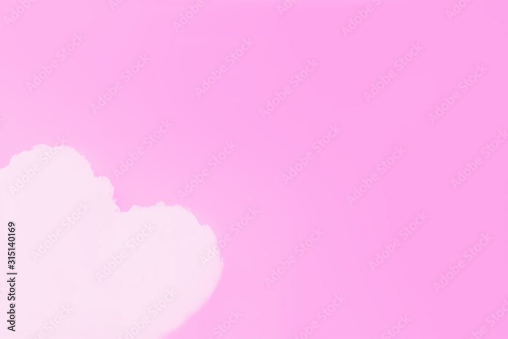 White cloud in shape of a heart on pink background. Copy space