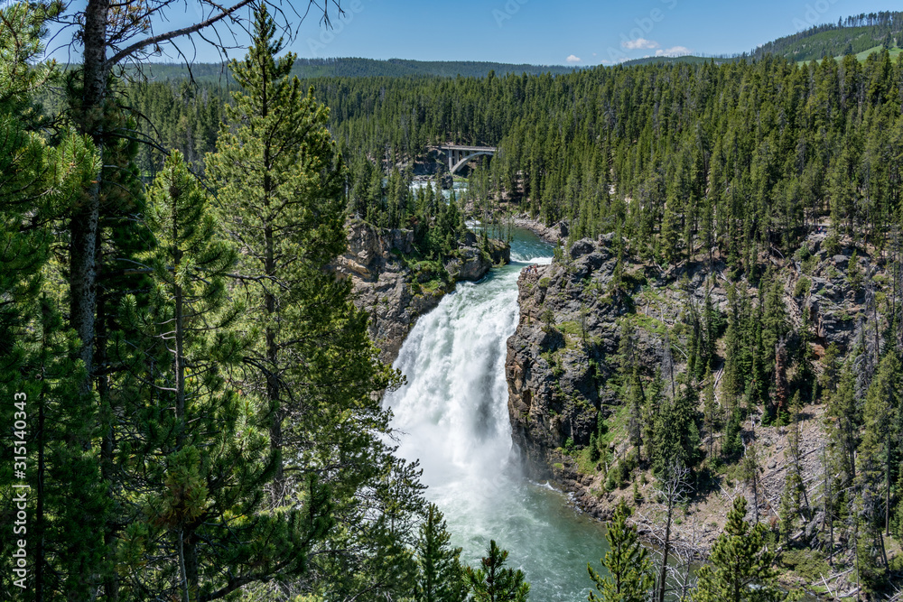 Upper falls in famous Yellowstone National Park, Wyoming USA
