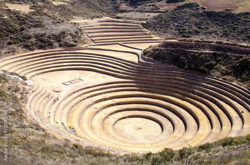 Round agricultural terraces Moray made by Inca empire near Cusco, Peru © Tobias