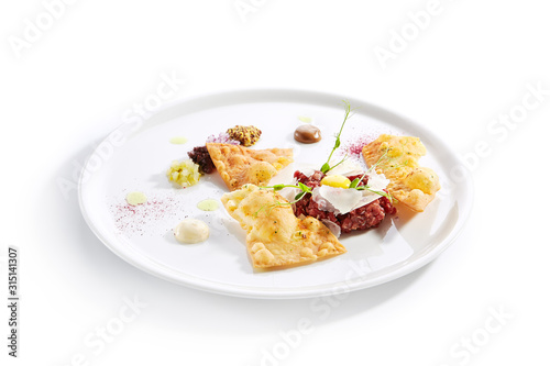 Beef Tartare with Various Dip and Vegetables