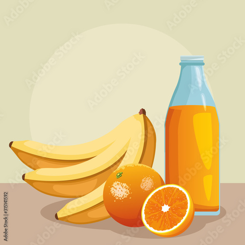 farming bananas orange and juice bottle