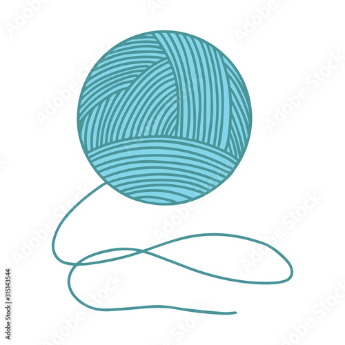 Skein of yarn for knitting. The object is hand-drawn and isolated on a white background. Color vector illustration in doodle style. Woolen threads wound into a ball for knitting and sewing.