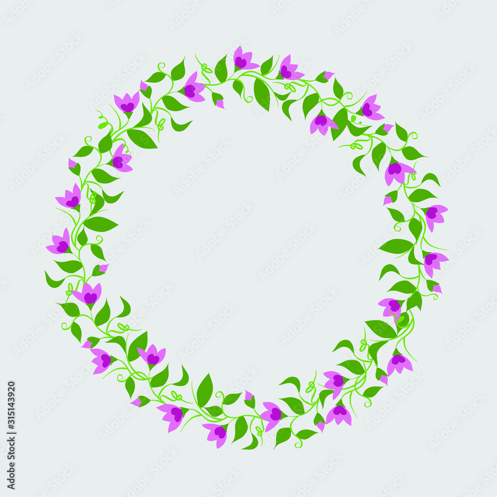 Floral Frame. Cute flowers arranged in a shape of a wreath. Perfect for invitations or cards.