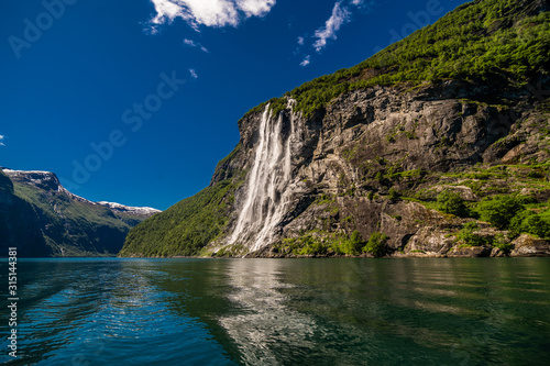 The seven sisters waterfall over Geirangerfjord, located near the Geiranger village, Norway