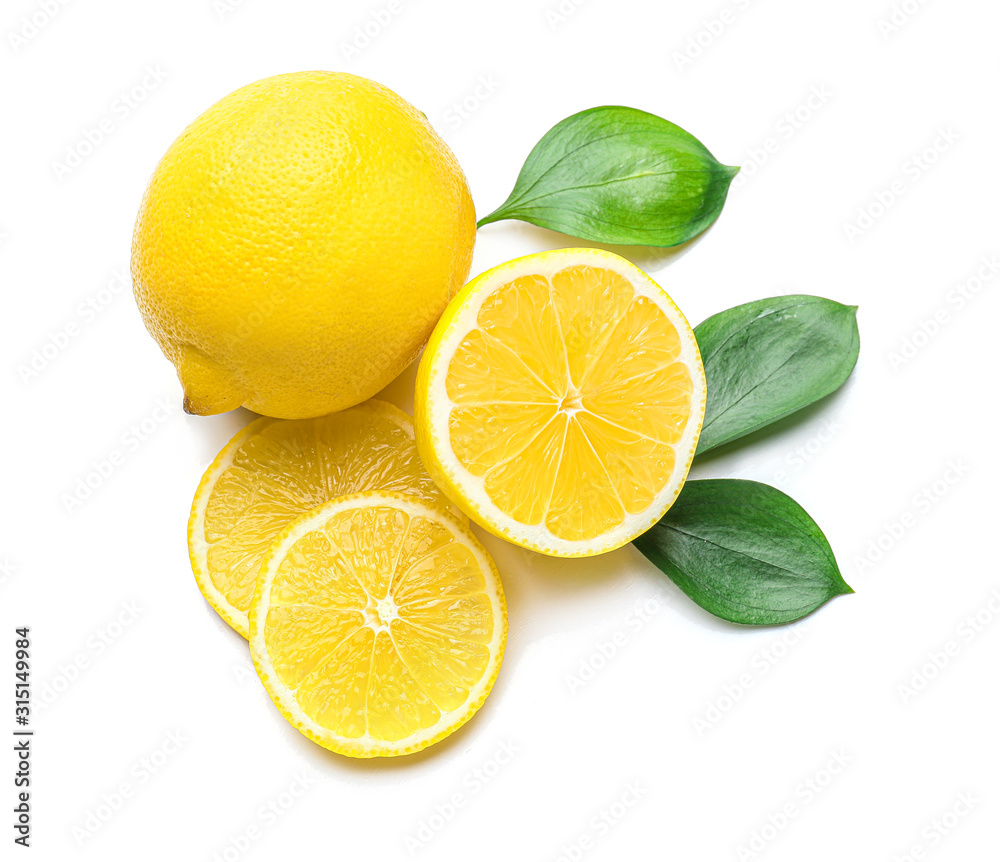 Ripe lemons on white background