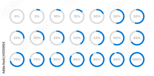 Circle loading indicator. Progress bar, UI percentage meter, download process symbols. Vector set