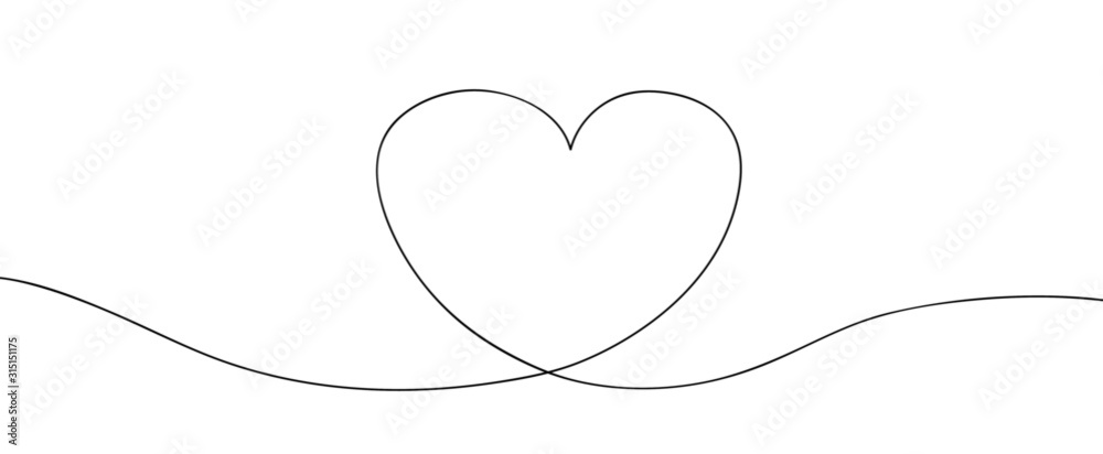 One line heart drawing. Continuous thin line decoration for Valentine's day. Modern love symbol object, minimal tattoo art. Vector illustration