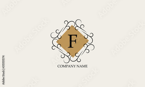 Elegant logo with letter F. Design of magnificent geometric monogram for business, boutique, hotel, fashion.