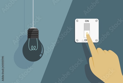 lightbulb, illustration, light, shine, off, creative, technology, electricity, equipment, bulb, innovation, power, vector, design, turn, inspiration, bright, idea, glow, push, button, switch, yellow, 