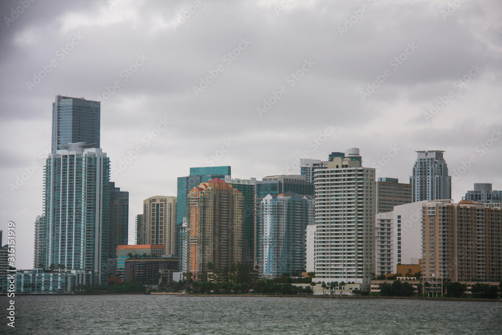Miami city set from the sea boat
