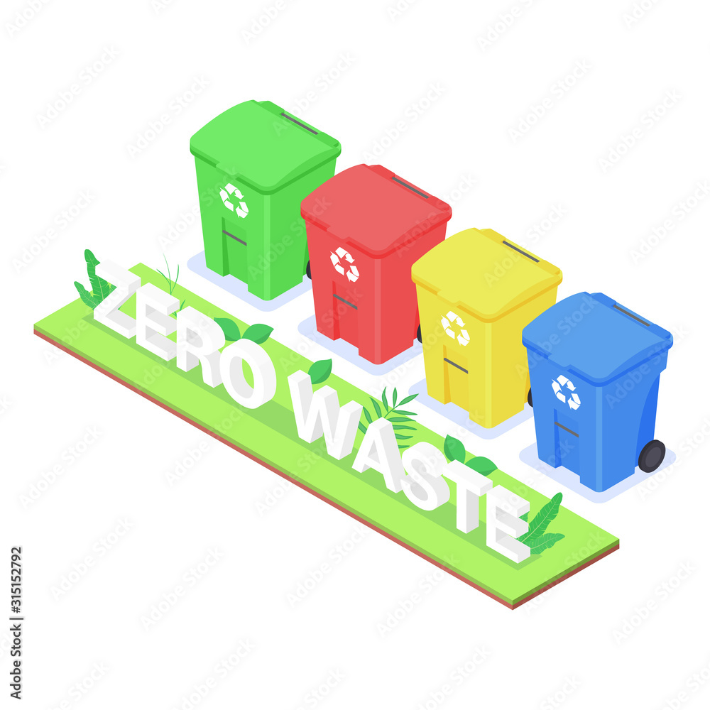 Zero waste concept. Garbage containers for separate collection of waste on a white background. Zero waste concept. Garbage containers for separate collection of waste on a white background.