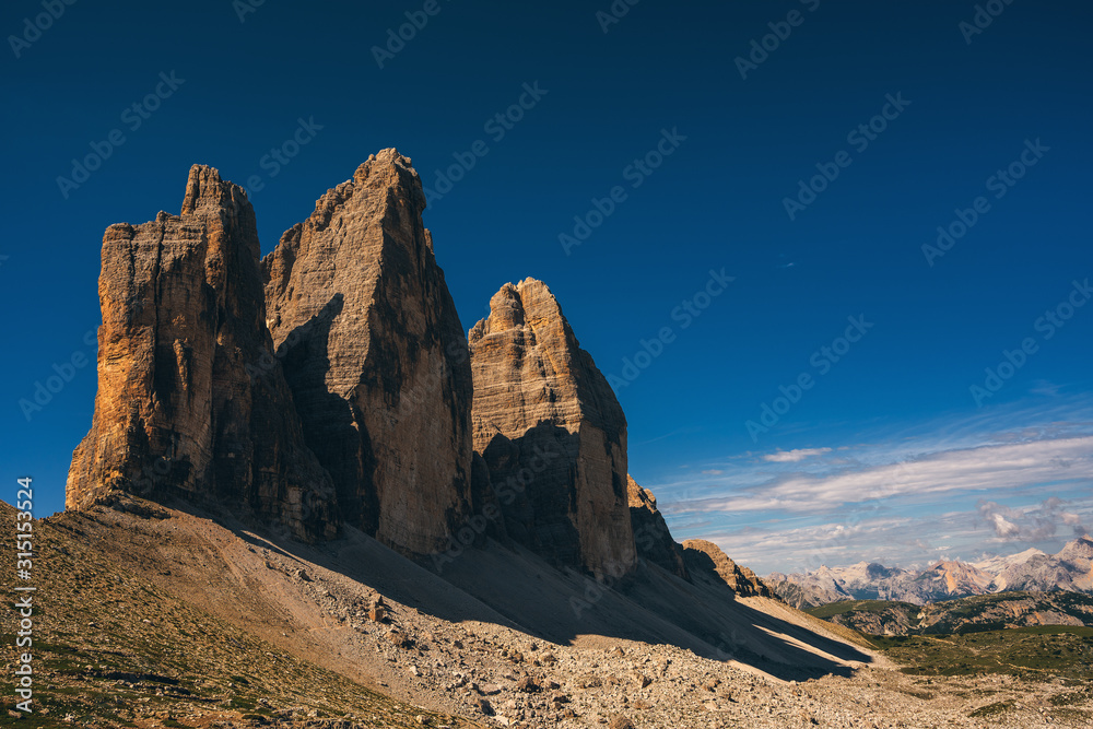 Panoramic view of the Tre Cime di Lavaredo, Dolomites