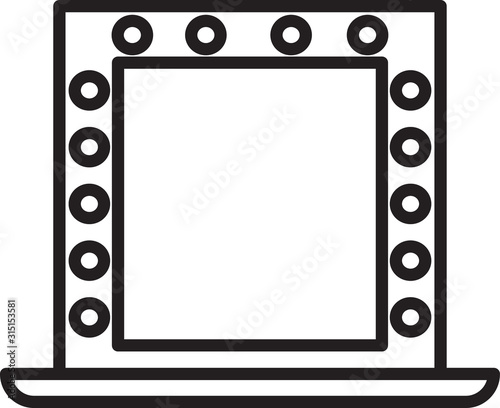 Black line Makeup mirror with lights icon isolated on white background. Vector Illustration