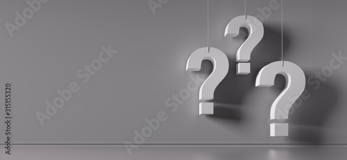 Question marks in front of a grey wall - 3D illustration 