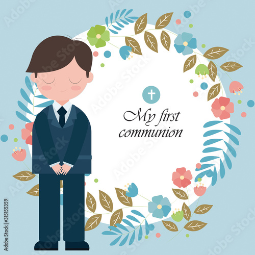 Celebration card. Illustration of communion girl