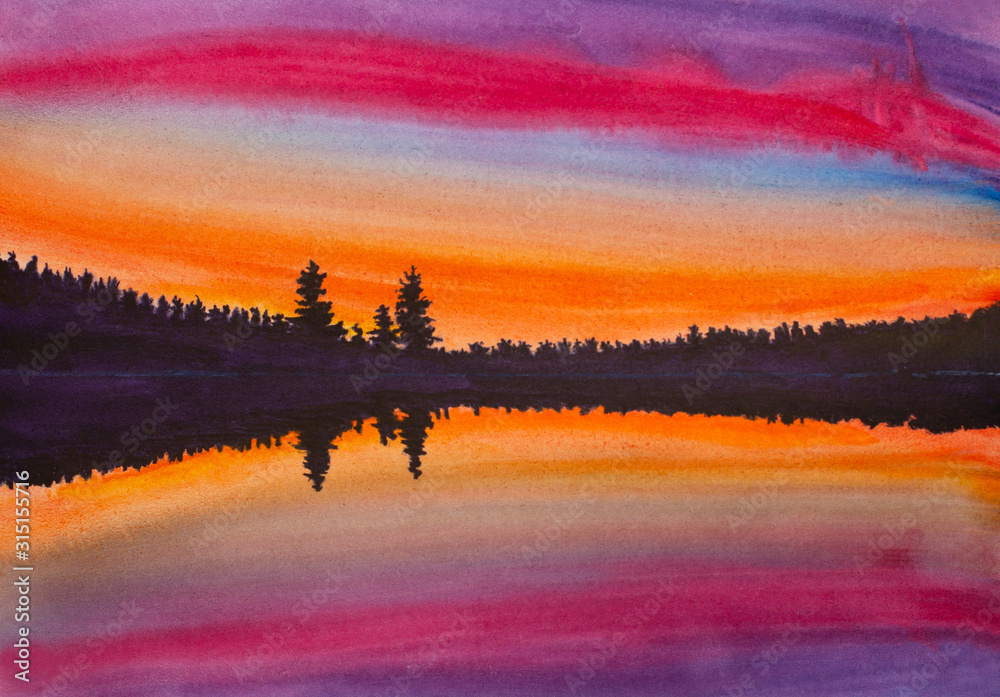 Fotografie bright sunset over the lake
