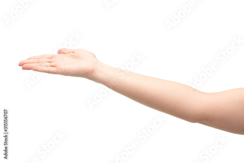 cropped view of woman pointing with hand isolated on white © LIGHTFIELD STUDIOS