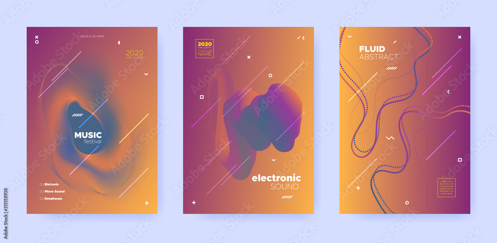 Gradient Flow Shapes. Disco Party Template. Red 