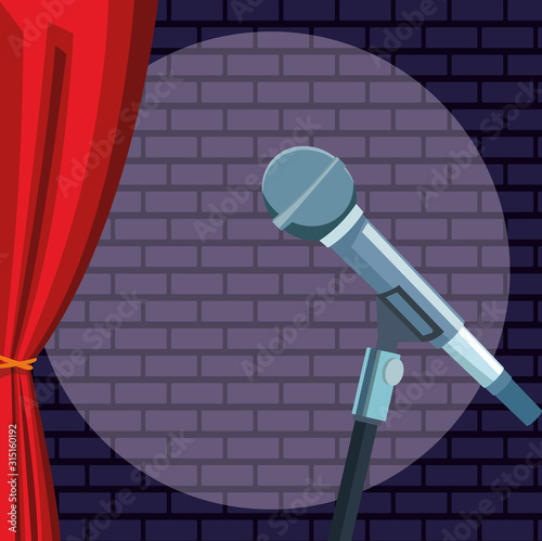 microphone light wall brick curtain stand up comedy show