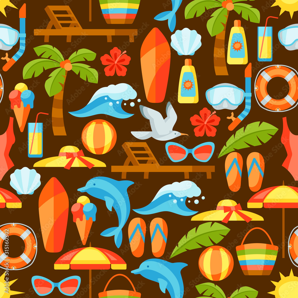 Naklejka premium Seamless pattern with summer and beach objects.