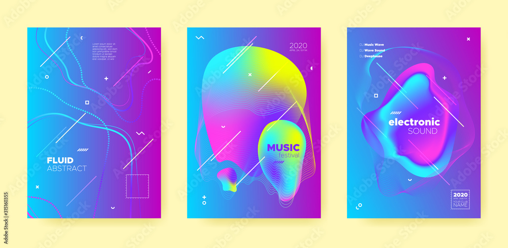 Pink House Music Poster. Wave Gradient Shapes. 
