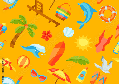Seamless pattern with summer and beach objects.