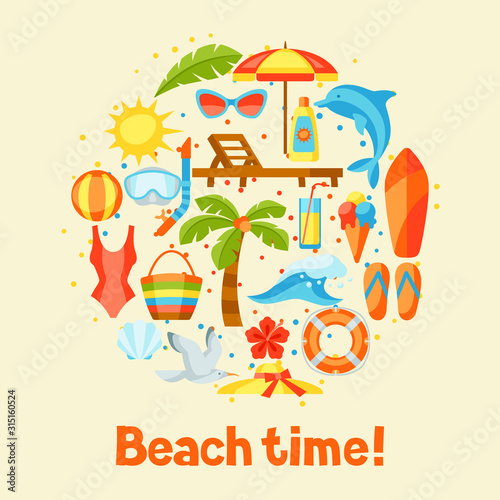 Print with summer and beach objects.