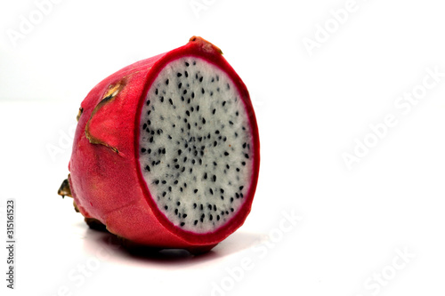 half of dragonfruit isolated on white background. Horizontal image