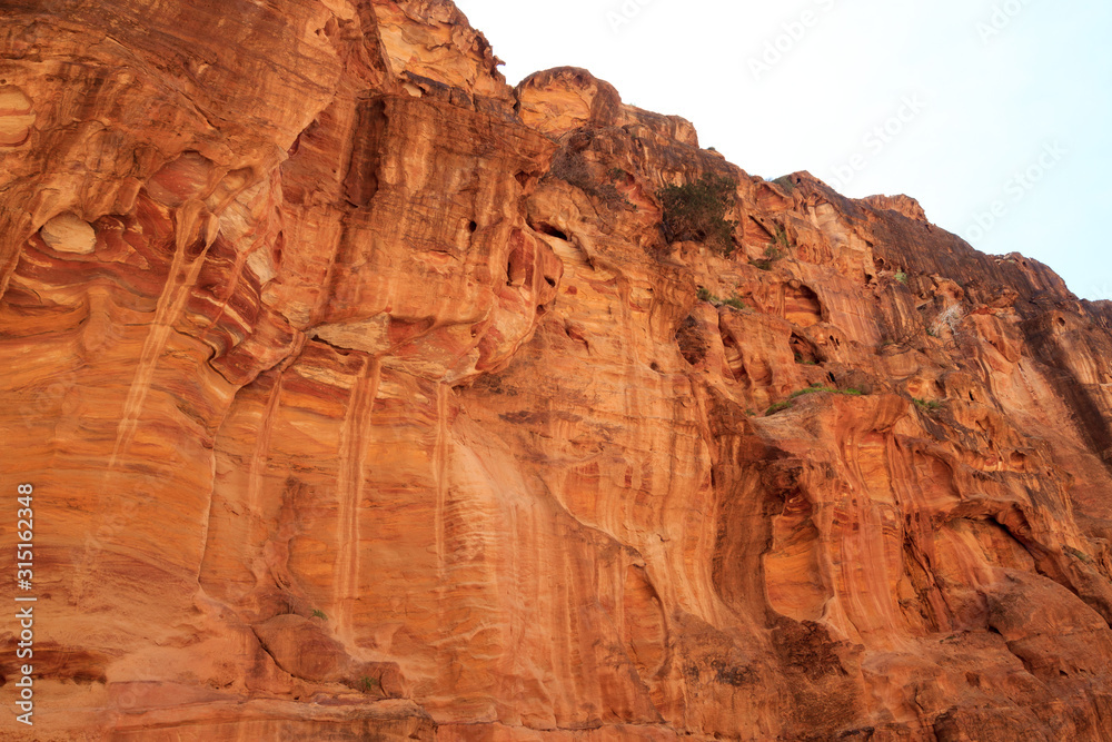 Gorge canyon Siq at ancient city of Petra in Jordan
