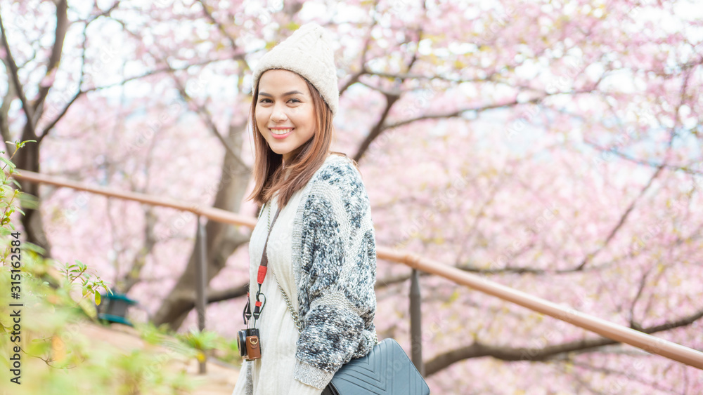 Attractive woman is enjoying with Cherry Blossom in Matsuda , Japan Attractive woman is enjoying with Cherry Blossom in Matsuda , Japan