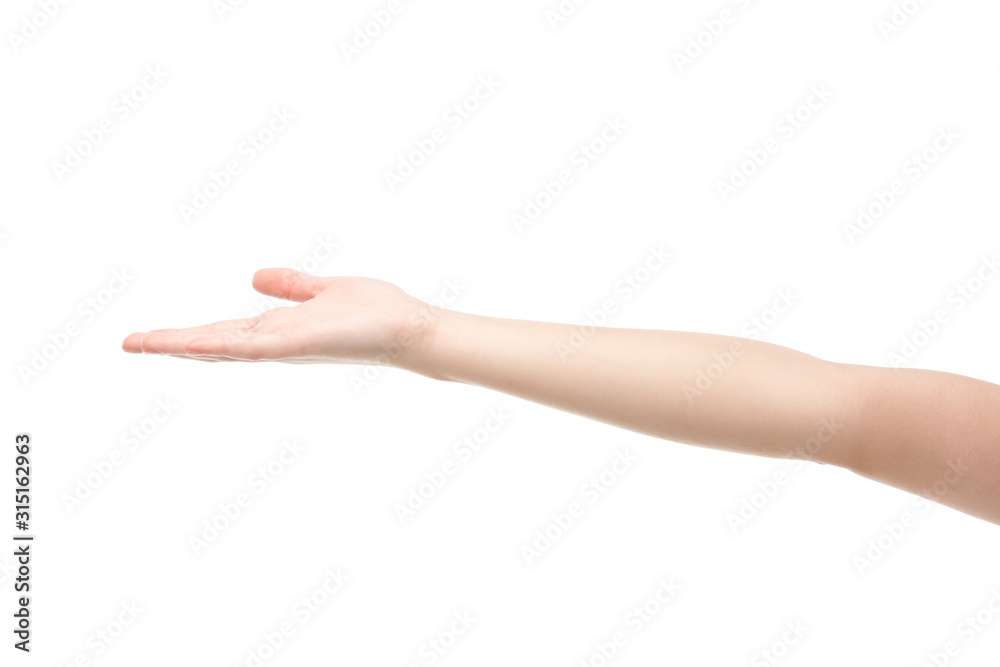 cropped view of woman pointing with hand isolated on white cropped view of woman pointing with hand isolated on white