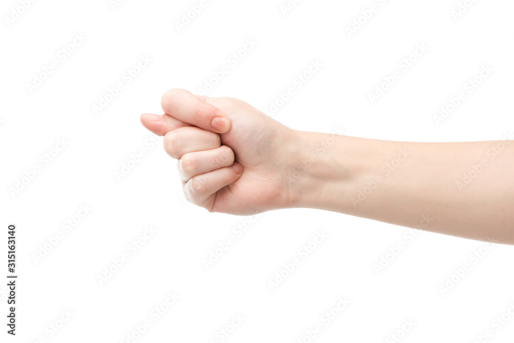 cropped view of woman showing zilch gesture isolated on white cropped view of woman showing zilch gesture isolated on white