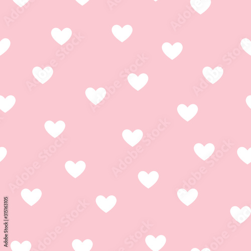 Cute white hearts on pink background. Seamless repeat pattern, perfect for valentines day invitation, cards and wallpaper, flyer or wedding designs. Vector illustration.