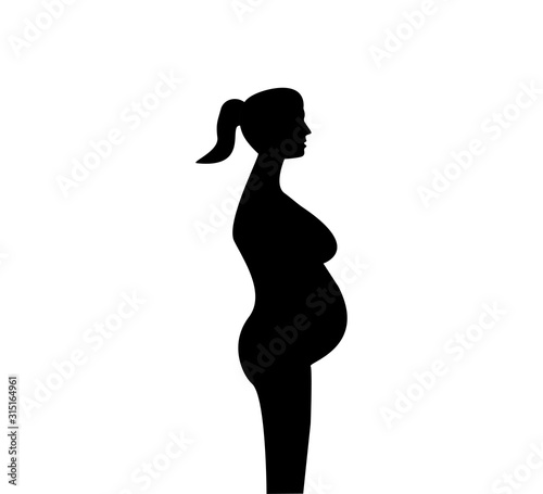 Woman Pregnant, silhouette icon. Vector illustration. Flat.