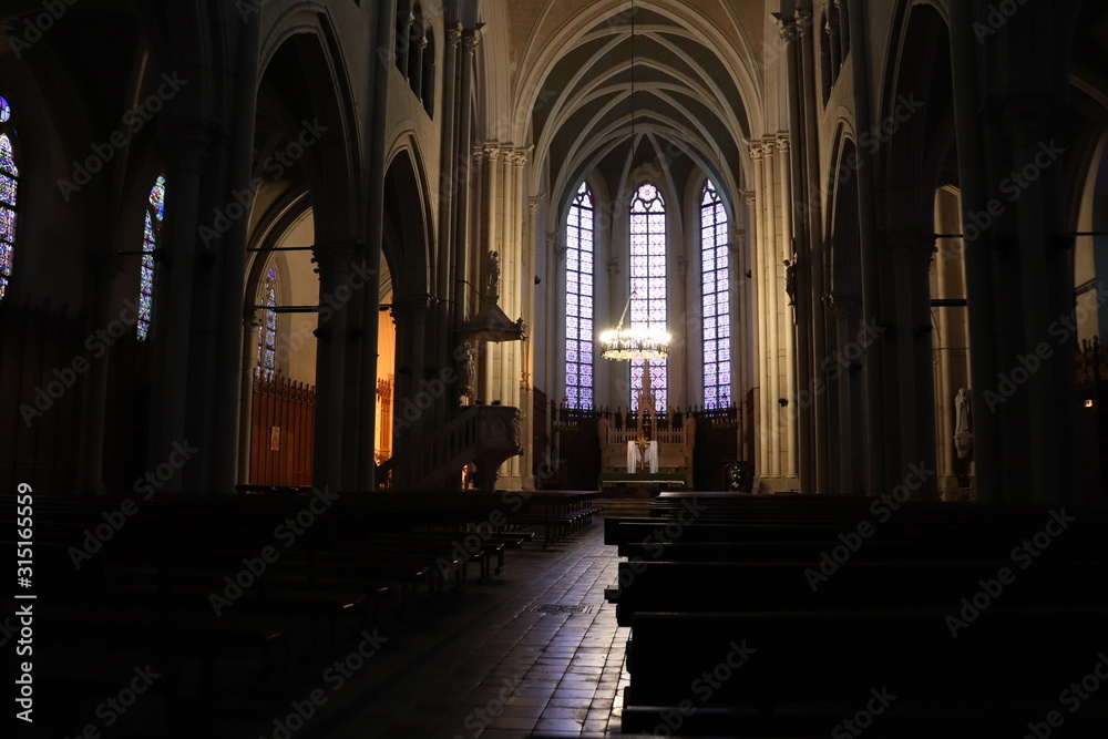 Eglise Saint Jean Baptiste dans la commune de Bourgoin Jallieu - Département de l'Isère - Région Rhône Alpes - France - Intérieur de l'église - Eglise catholique construite au 19 ème siècle