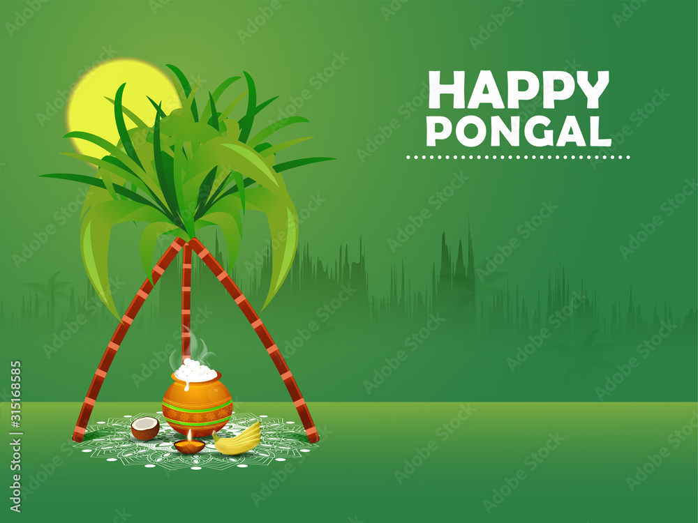 illustration of Happy Pongal Holiday Harvest Festival of Tamil Nadu South  India. beautiful Background and Thanking the Sun God for agricultural  abundance 4 days long. Stock Vector | Adobe Stock
