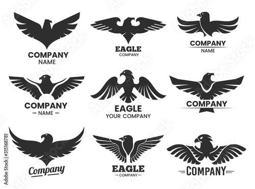 Set of Eagle or falcon black silhouettes