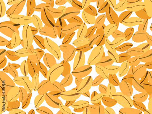 Peanut seamless pattern. Roasted peanuts. Background design for printing on wrappers, packaging, fabrics and wallpapers. Vector illustration