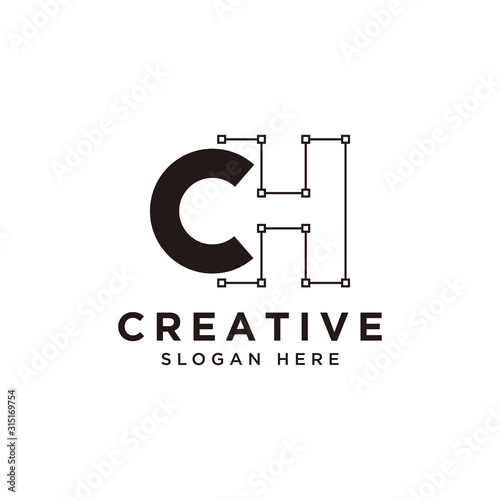 Initial CH logo design with curved line - vector photo