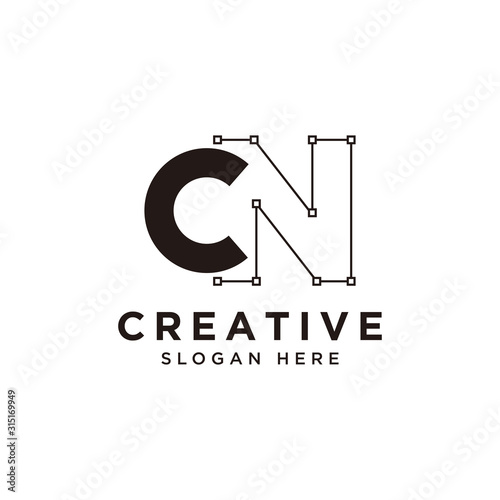 Initial CN logo design with curved line - vector