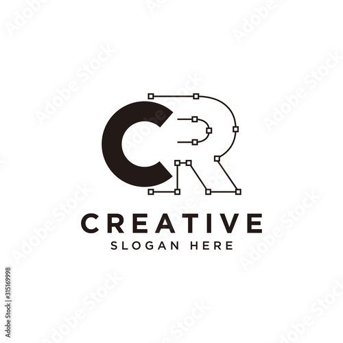 Initial CR logo design with curved line - vector