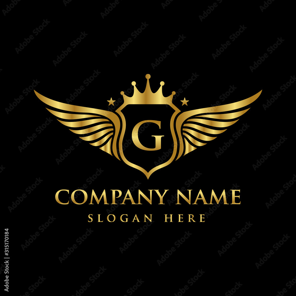 Luxury royal wing Letter G crest Gold color Logo vector, Victory logo ...