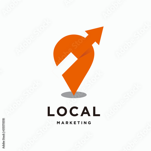 Local marketing logo design template, pin with arrow logotype - vector