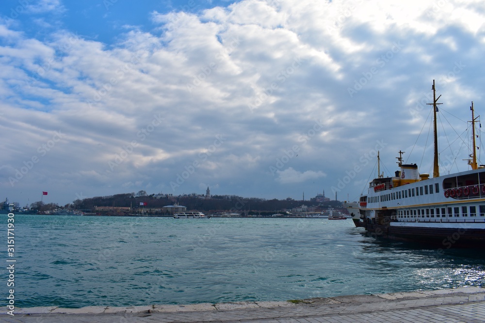 Passenger boat and historical city of Istanbul
