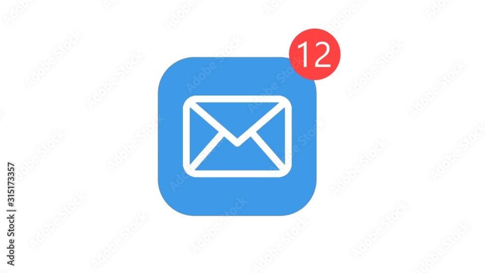 Email messaging app icon appearing and then receiving many notifications. Social media animation concept. Email messaging app icon appearing and then receiving many notifications. Social media animation concept.