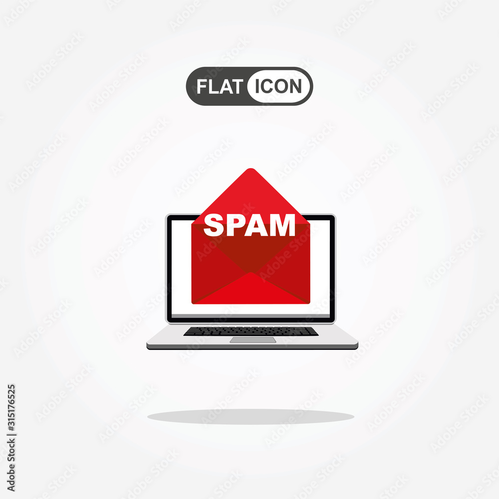 Spam Email Warning Window Appear On Laptop Screen. Concept of virus, piracy, hacking and security. Envelope with spam. Website banner of e-mail protection, anti-malware software. Flat vector. Spam Email Warning Window Appear On Laptop Screen. Concept of virus, piracy, hacking and security. Envelope with spam. Website banner of e-mail protection, anti-malware software. Flat vector.