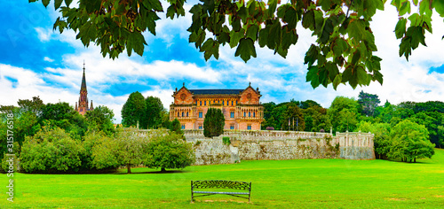 Palace Sobrellano, Comillas, Cantabria, Spain.Scenic historic architecture.Cantabria and Santander tourism landmark.Comillas palace. Spain travel. photo