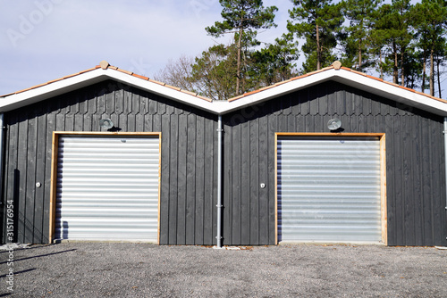 Hangar exterior grey with sectional gray gate